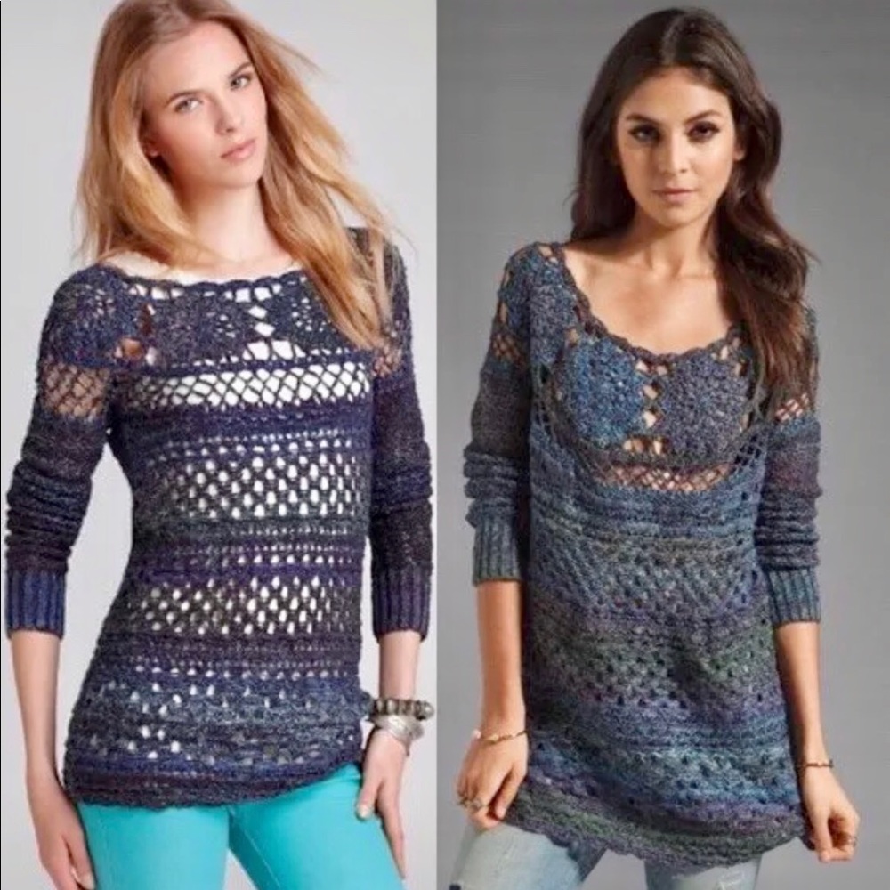 Free People Blue Knit Tunic Top M